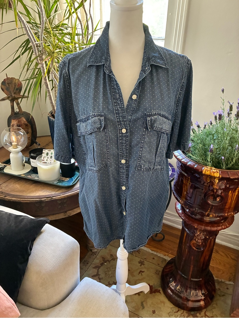 Denim short sleeve button down shirt